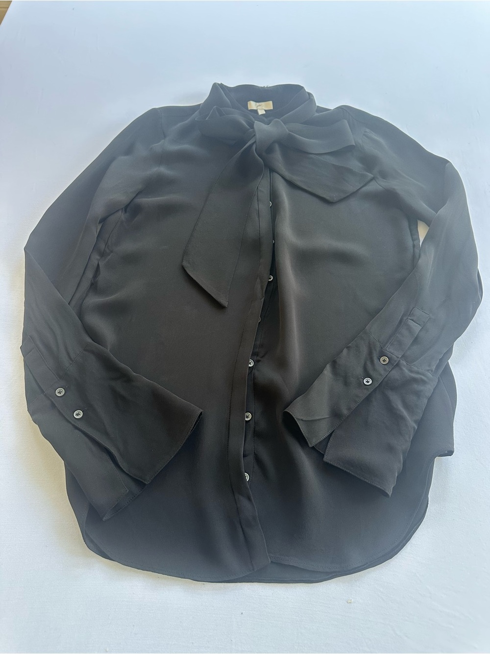 Joie Black Silk  Bow Blouse Button front placket Removable Tie Size XS
